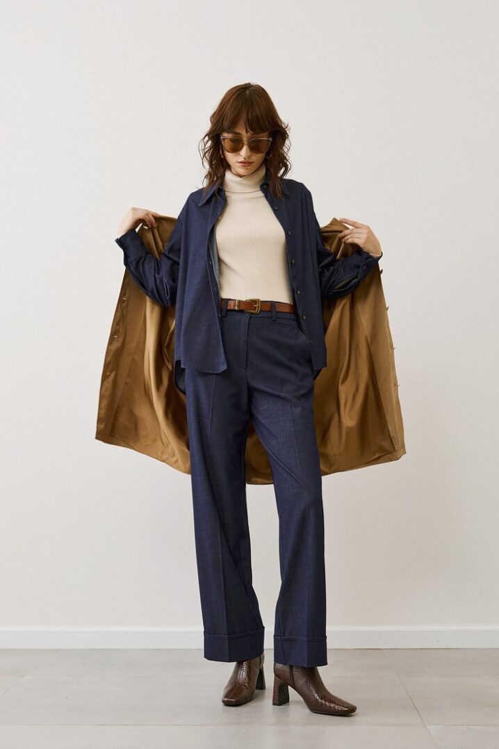 Γυναικείο Draped Denim Παντελόνι-Μπλε - Image 3