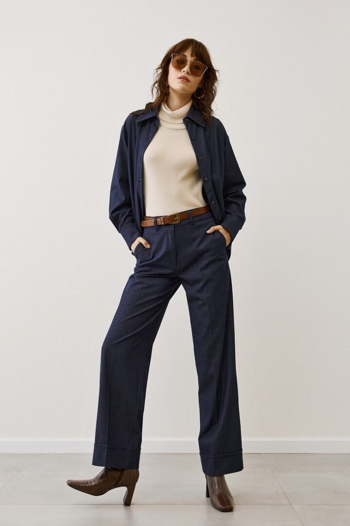 Γυναικείο Draped Denim Παντελόνι-Μπλε - Image 2