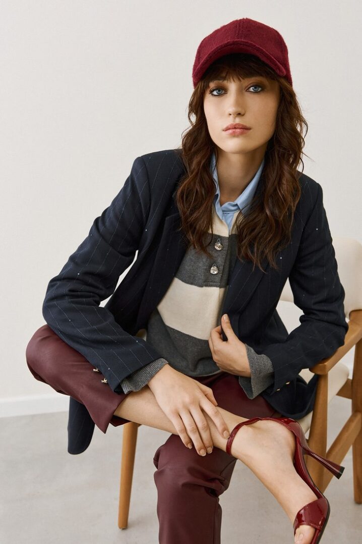 Γυναικείο Sequin Pinstripe Σακάκι-Μπλέ - Image 3