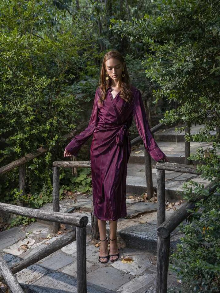 Γυναικείο Φόρεμα Pinstriped-Burgundy