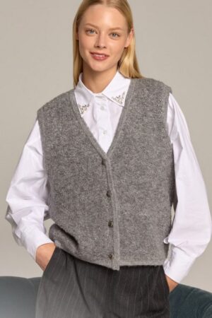 Γυναικεία Πλεκτή Καζάκα Knitvest-Γκρί