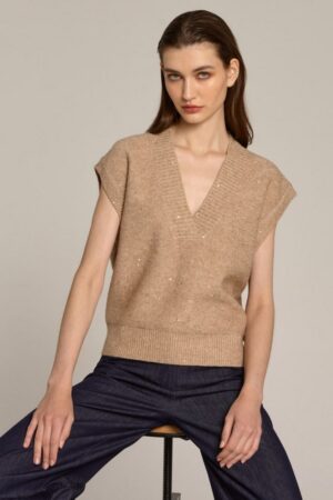 Γυναικεία Πλεκτή Καζάκα Glam Knitvest-Μπέζ