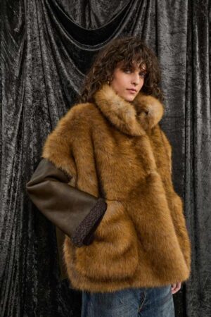 Γυναικείο Fur & Leather Μπουφάν-Καφέ