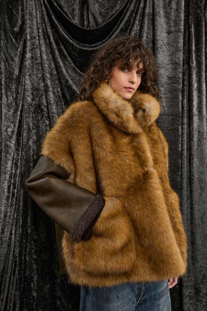 Γυναικείο Fur & Leather Μπουφάν-Καφέ