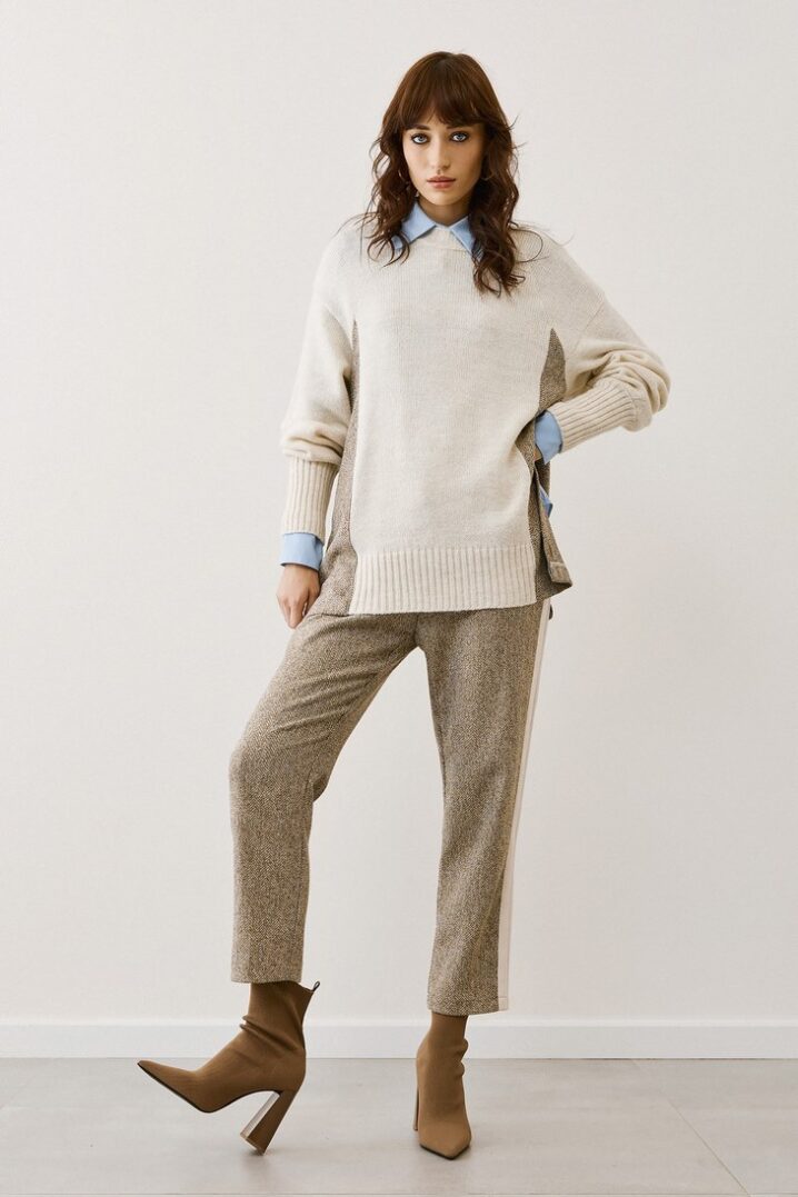 Γυναικεία Texture Knit Μπλούζα-Μπεζ - Image 2