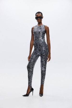 Γυναικεία Alaia Stirrup Sequin Ολόσωμη Φόρμα-Μetallic Grey