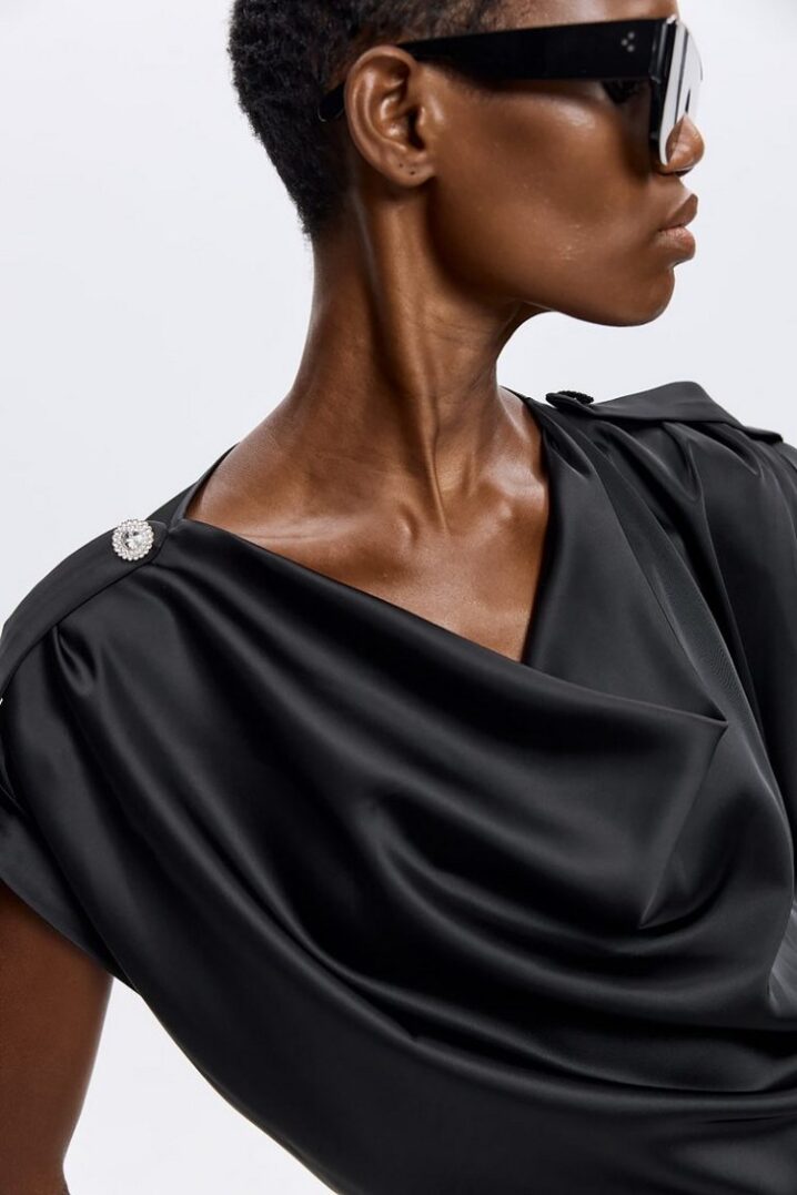 Γυναικείο Fleur Satin Draped Τοπ-Μαύρο - Image 4