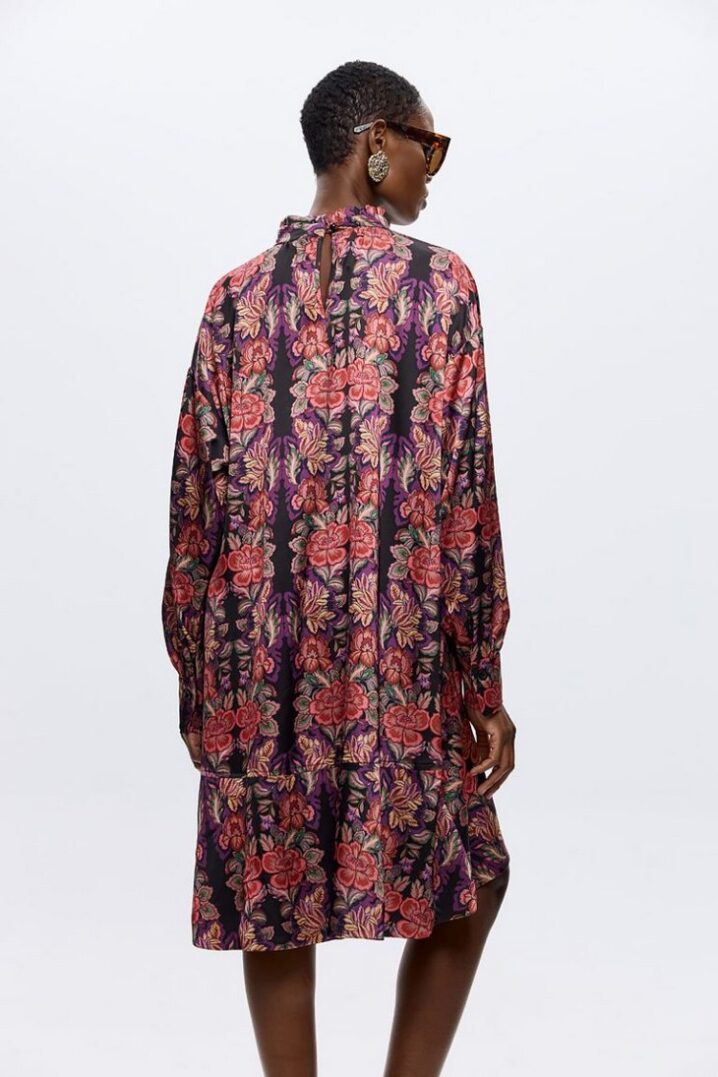Γυναικείο Mia Floral Satin Φόρεμα-Μπορντό - Image 3
