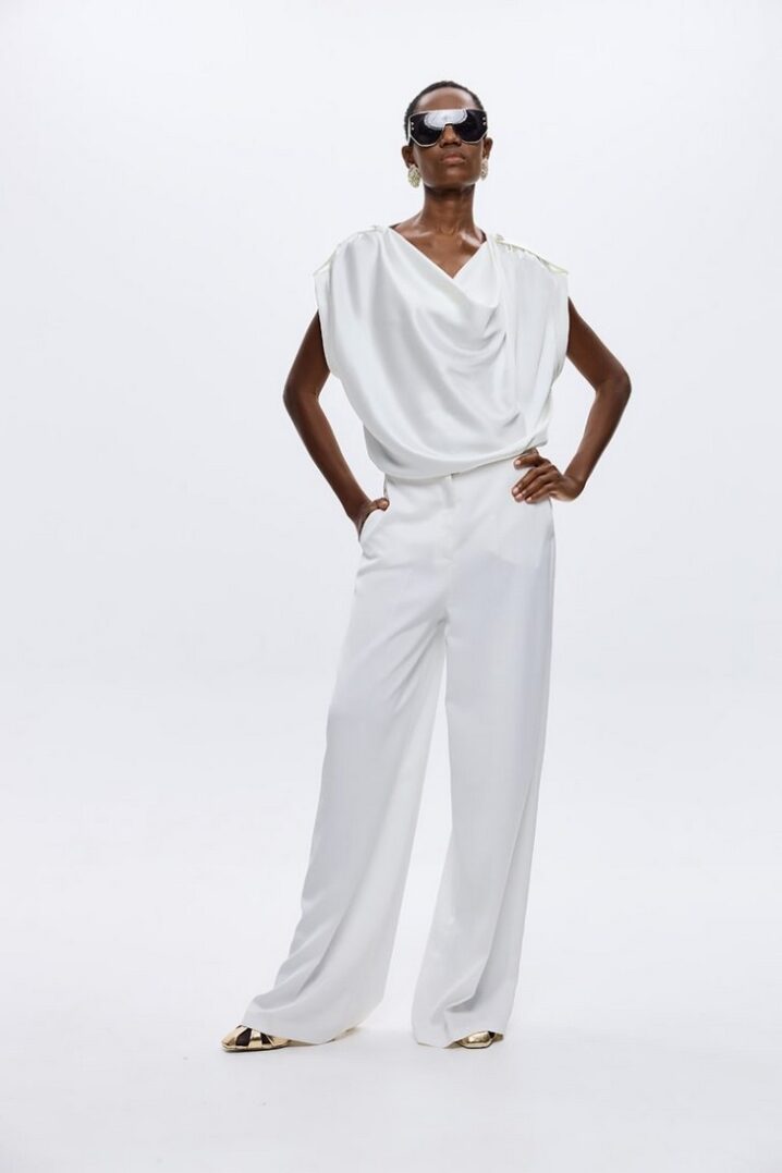 Γυναικείο Fleur Satin Draped Τοπ-Εκρού - Image 2
