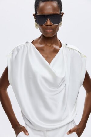 Γυναικείο Fleur Satin Draped Τοπ-Εκρού