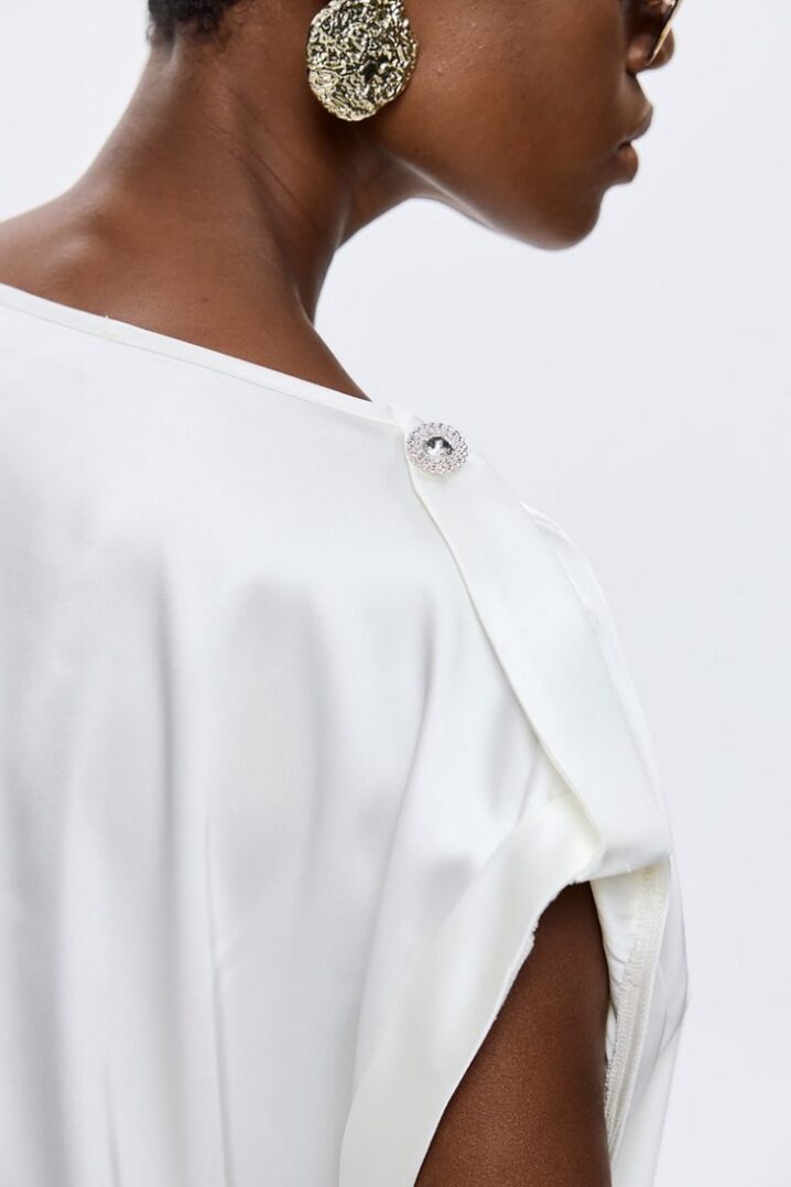 Γυναικείο Fleur Satin Draped Τοπ-Εκρού - Image 4