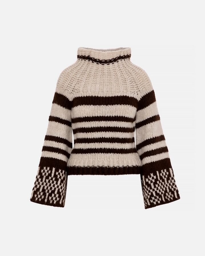 Γυναικεία Cropped stripped knit Μπλούζα-Καφέ - Image 2