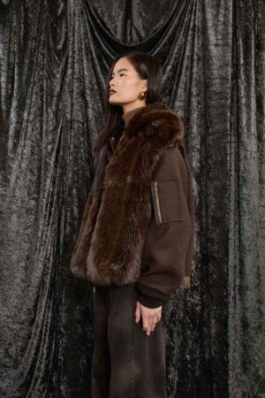Γυναικείο Fur-Detailed Μπουφάν-Καφέ