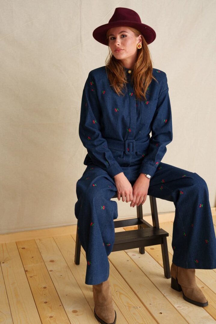Γυναικεία Blushed Cherries Denim Ολόσωμη Φόρμα-Μπλέ - Image 3