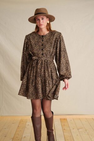 Γυναικείο Animal Futter Mini Φόρεμα-Animal Print