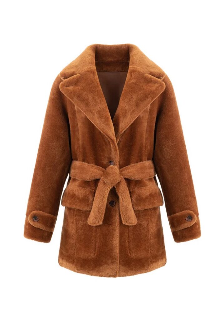 Γυναικείο Reversible Belted Πανωφόρι-Καφέ/Toffee - Image 3