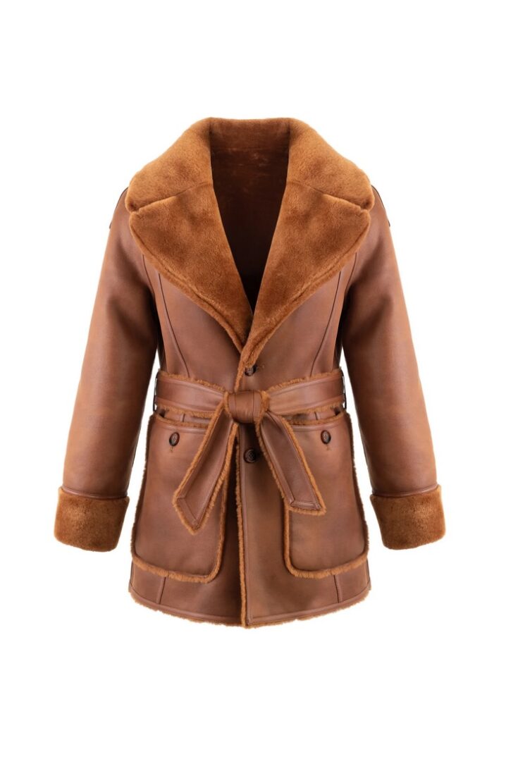 Γυναικείο Reversible Belted Πανωφόρι-Καφέ/Toffee - Image 5