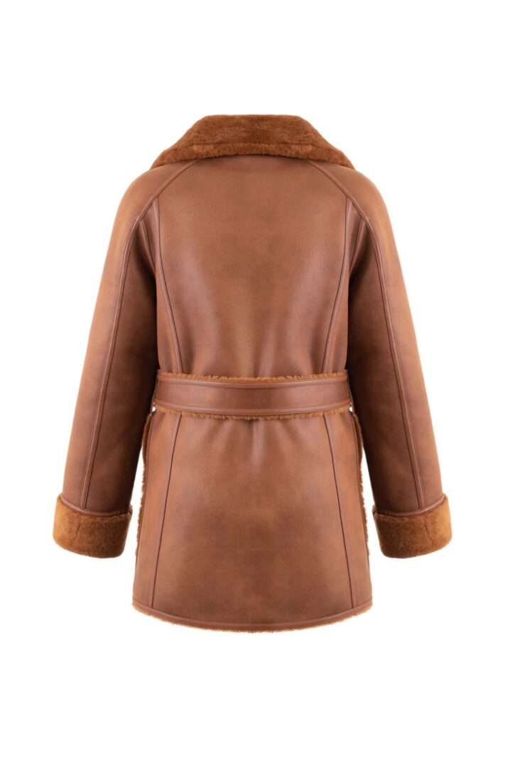 Γυναικείο Reversible Belted Πανωφόρι-Καφέ/Toffee - Image 6