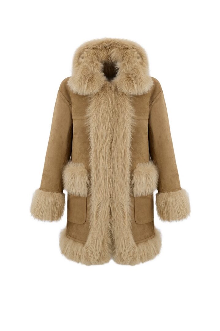 Γυναικείο Reversible Duo Coat with Detachable Hood Πανωφόρι-Caramel - Image 3