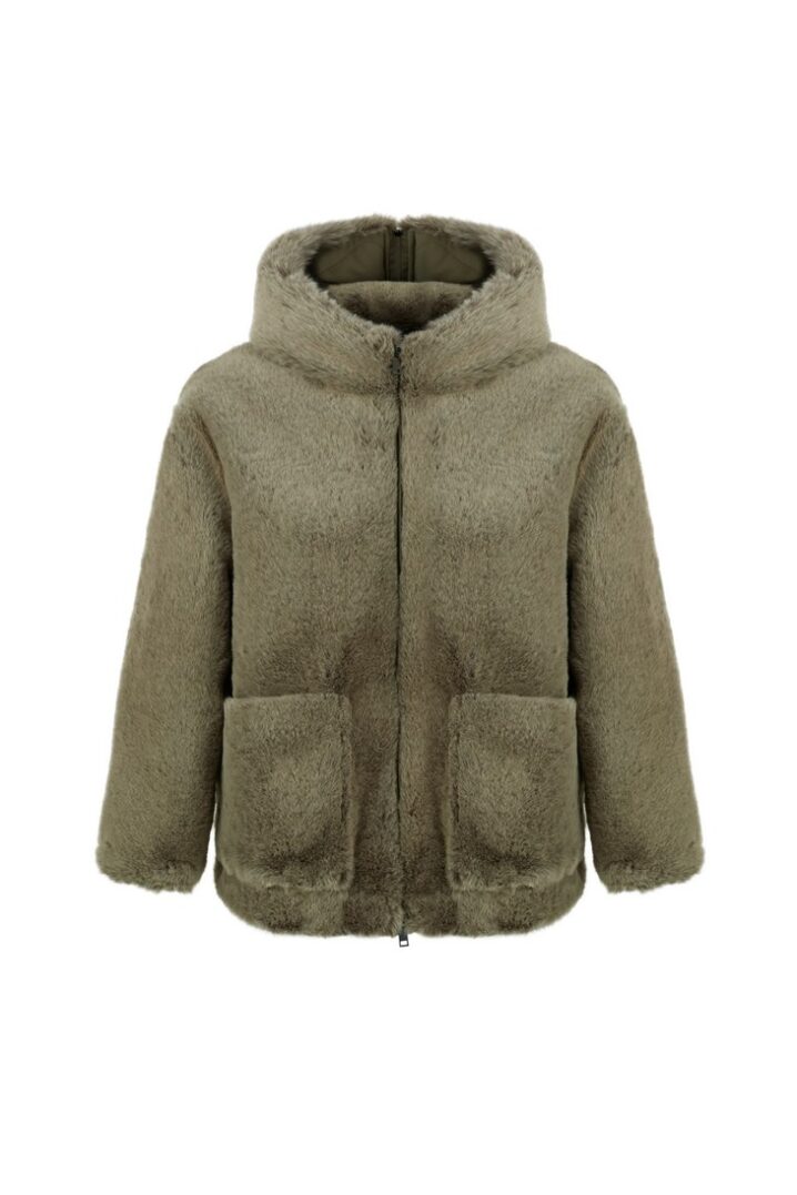 Γυναικείο Hooded Blouson Μπουφάν/Γούνα-Χακί - Image 2