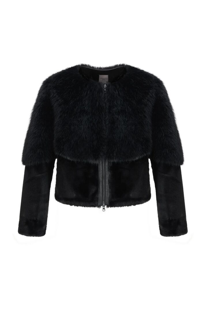Γυναικείο Collarless Blouson Μπουφάν/Γούνα-Μαύρο - Image 2