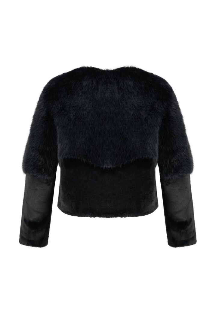 Γυναικείο Collarless Blouson Μπουφάν/Γούνα-Μαύρο - Image 3