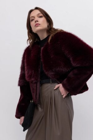 Γυναικείο Collarless Blouson Μπουφάν/Γούνα-Burgundy