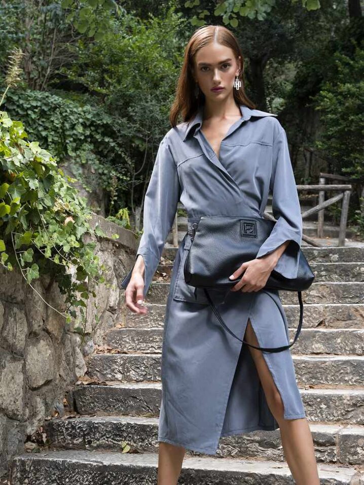 Γυναικείο Wrap Style Φόρεμα-Γκρί - Image 3