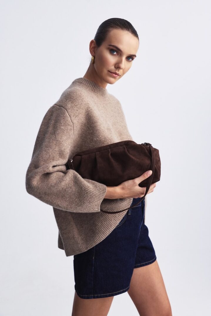 Γυναικεία Dimi Clutch Suede Τσάντα-Καφέ - Image 2