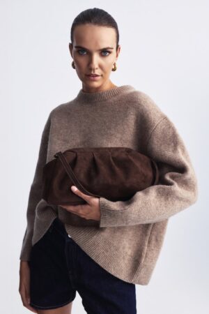 Γυναικεία Dimi Clutch Suede Τσάντα-Καφέ