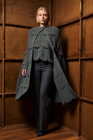 Γυναικεία Long Knit Cape Ζακέτα-Γκρί