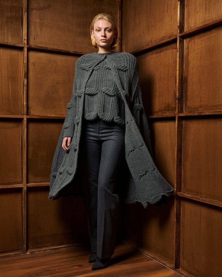 Γυναικεία Long Knit Cape Ζακέτα-Γκρί