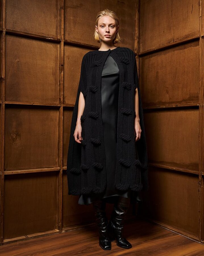 Γυναικεία Long Knit Cape Ζακέτα-Mαύρο