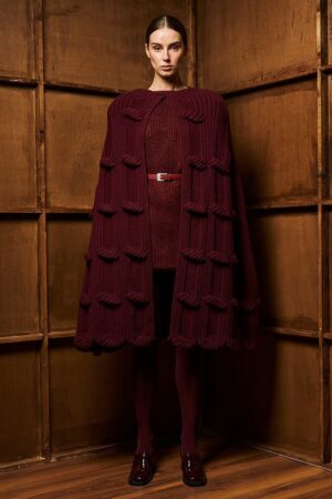Γυναικεία Long Knit Cape Ζακέτα-Burgundy