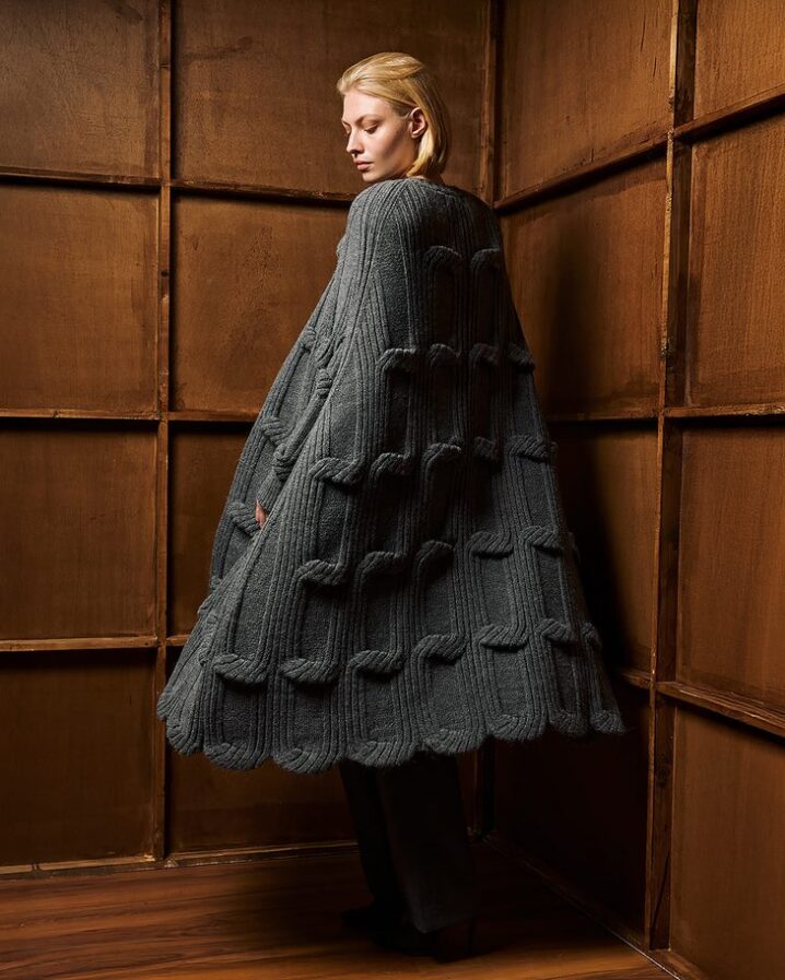 Γυναικεία Long Knit Cape Ζακέτα-Γκρί - Image 2