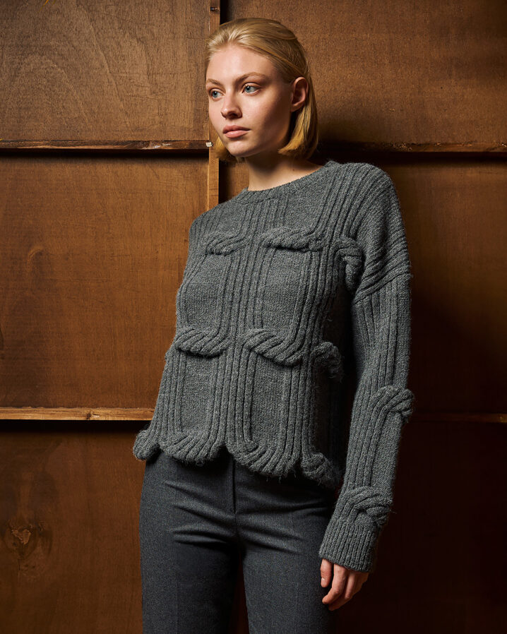 Γυναικεία Cable knit Μπλούζα-Γκρί - Image 2