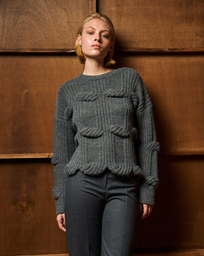 Γυναικεία Cable knit Μπλούζα-Γκρί