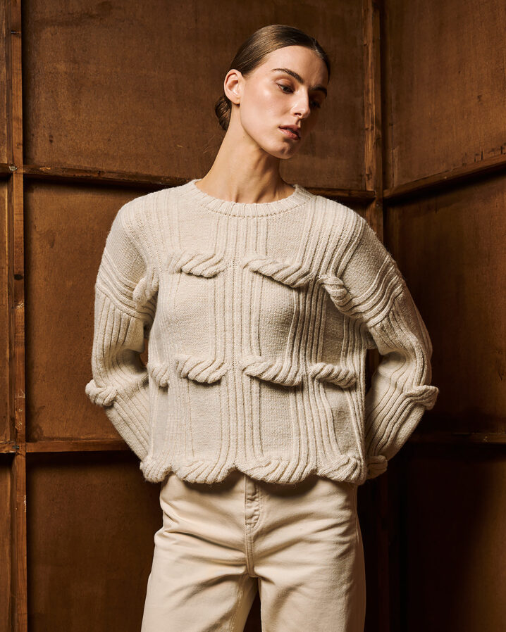 Γυναικεία Cable knit Μπλούζα-Μπέζ