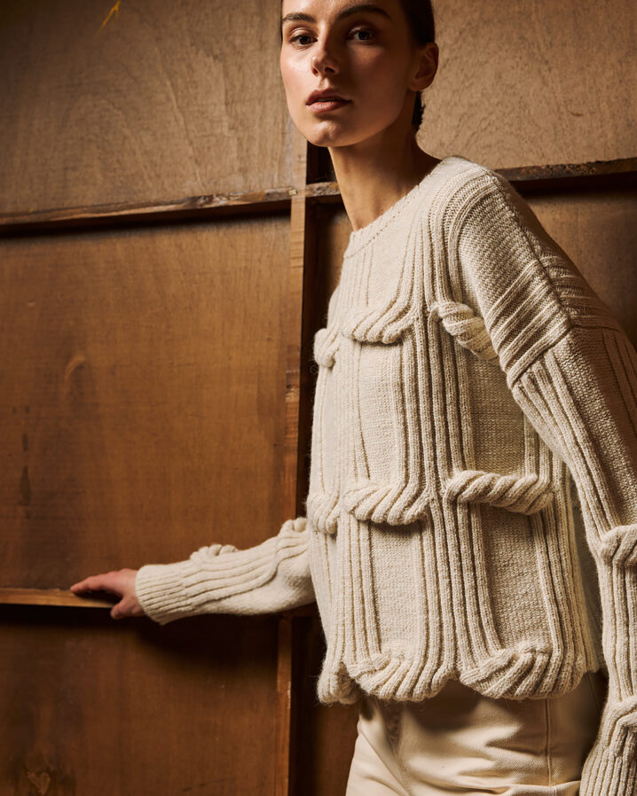 Γυναικεία Cable knit Μπλούζα-Μπέζ - Image 2