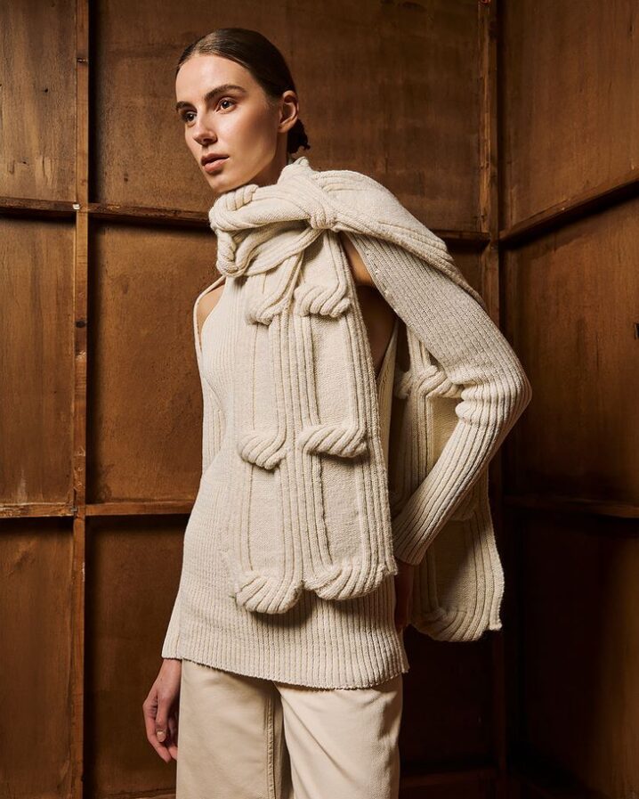 Γυναικείο Cable knit Κασκόλ-Εκρού - Image 2