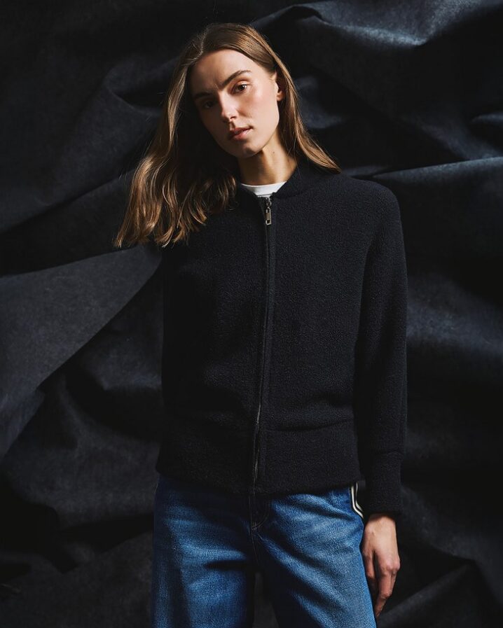 Γυναικεία Bomber Zipped Knit Ζακέτα-Μαύρο - Image 2