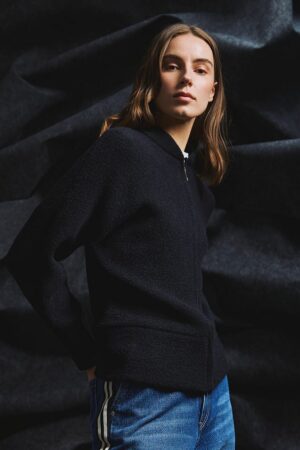 Γυναικεία Bomber Zipped Knit Ζακέτα-Μαύρο