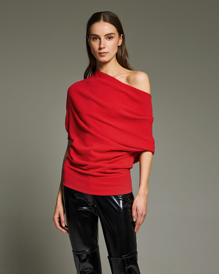 Γυναικεία Short Sleeve Oversized Μπλούζα-Κόκκινο - Image 2