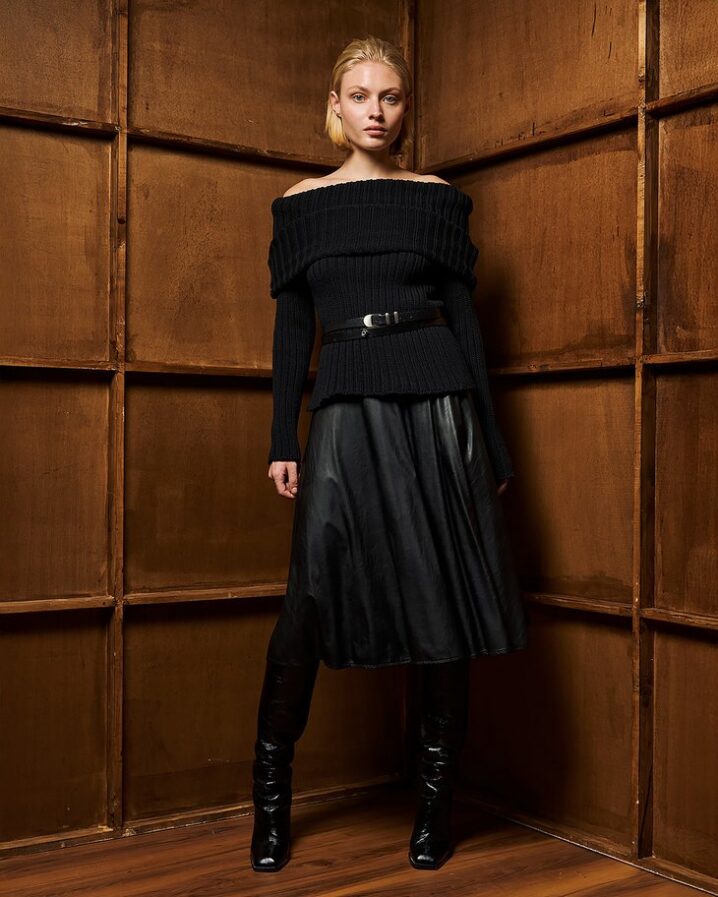 Γυναικεία Shoulder Off Ripped Knit Μπλούζα-Μαύρο - Image 2
