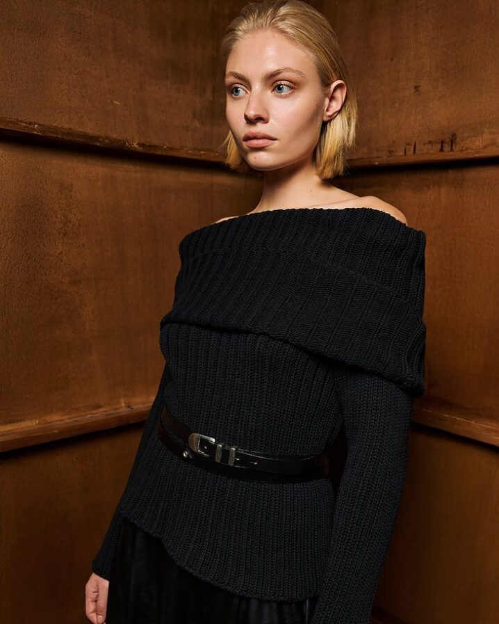 Γυναικεία Shoulder Off Ripped Knit Μπλούζα-Μαύρο