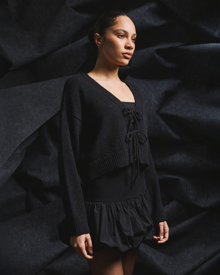 Γυναικεία String Knit Ζακέτα-Μαύρο - Image 2