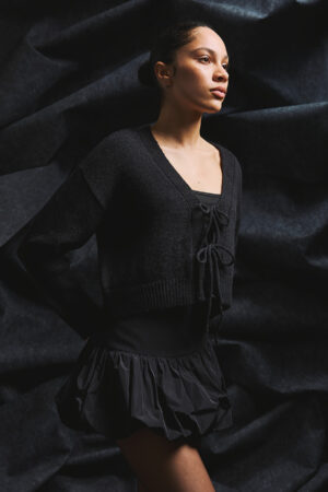 Γυναικεία String Knit Ζακέτα-Μαύρο