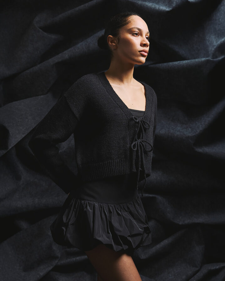 Γυναικεία String Knit Ζακέτα-Μαύρο