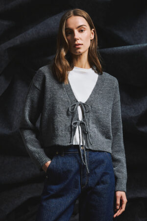 Γυναικεία String Knit Ζακέτα-Γκρί