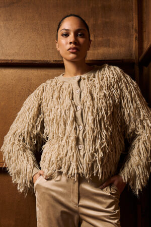 Γυναικεία Short fringed knit Ζακέτα-Μπέζ